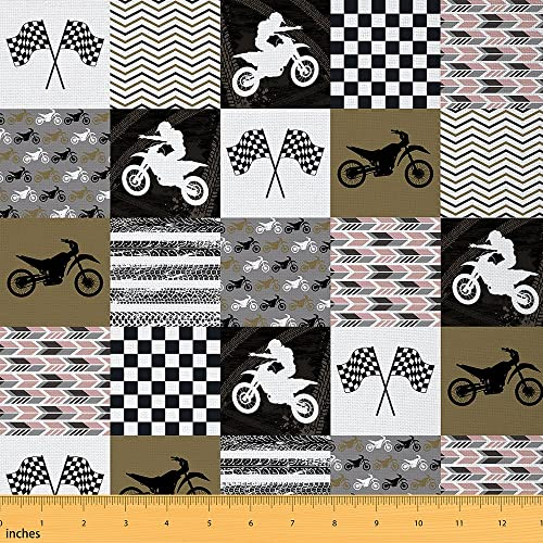 Dirtbikes Stoff Meterware Patchworkstoff Meterware Motocross Polsterstoff Dekorationsstoff für Jungen Motorrad Gitter Pfeilstreifen Extremsport Stoff 184 x 150 (HxB) Multi 11