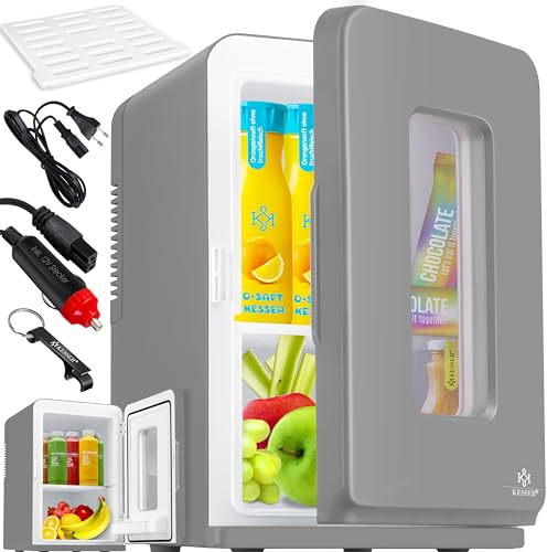 KESSER® 2in1 Mini Kühlschrank Kühlbox 15 Liter Kühl und Heizfunktion Tragbarer AC DC 220-240V/12V Steckdose und Zigarettenanzünder Warmhaltebox Mini-Thermobox Auto Büros Zimmer Camping Garten Grau