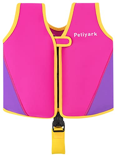 Petiyark Verstellbare Schwimmweste Kinder, Neopren Schwimmhilfe für Kinder, Leicht und komfortabel, Schwimmtraining Unterstützen, Geeignet für Jungen und Mädchen im Alter von 3-6 Jahren - Rosa, M