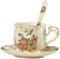 Pastorale Rose Bone China Tee Tasse Untertasse Löffel Set Europa Porzellan Kaffeetasse 200 ml Tasse Tablett Cafe Tumbler Party Drinkgeschirr (Tasse, Untertasse und Löffel, B)
