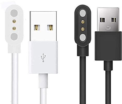 Chargeur de rechange USB magnétique à 2 broches pour montre connectée LIGE SML1/SML2 2023 pour homme - Écran tactile complet de 3,5 cm (noir + blanc)