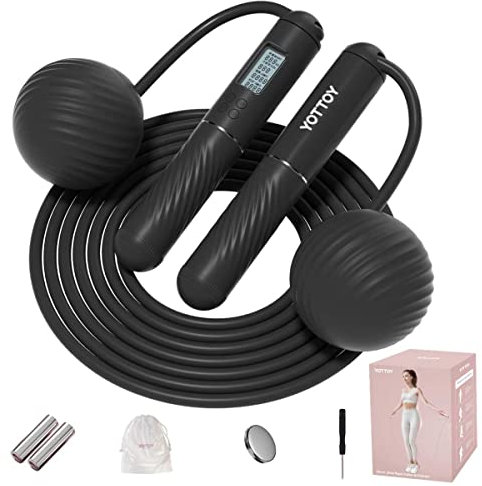 YOTTOY Corda per saltare senza fili con contatore, corda per saltare 2 in 1 con grande corda per saltare senza fili con pesi a sfera, per donne con display LCD (nero)
