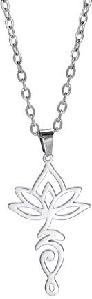 VASSAGO Lotusblumen-Halskette, Lotus-Anhänger, Frauen, Yoga, Silber-2, Edelstahl, Kein Edelstein