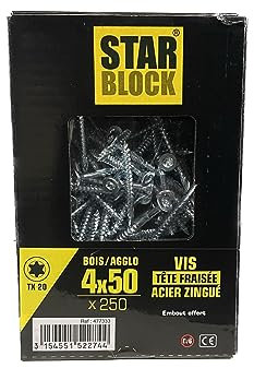 Vis bois/agglo Starblock Torx 4x50 250pcs