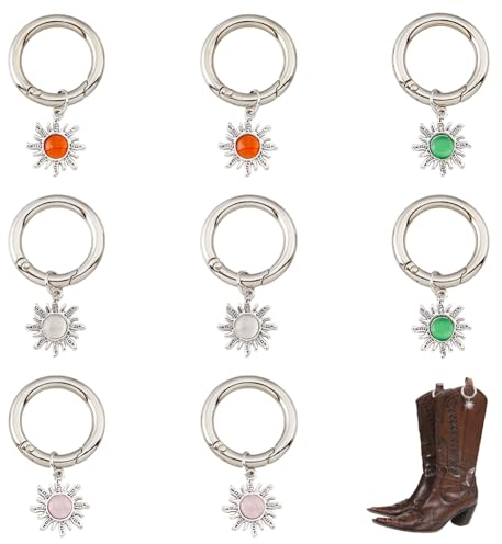 SUPERFINDINGS 8 Stück Sonnenanhänger Aus Legierung Im Tibetischen Stil Mit Federtorringen 4 Farben Schlüsselanhänger Hängende Ornamente Katzenauge Sonnenanhänger Mit Feder O Ring