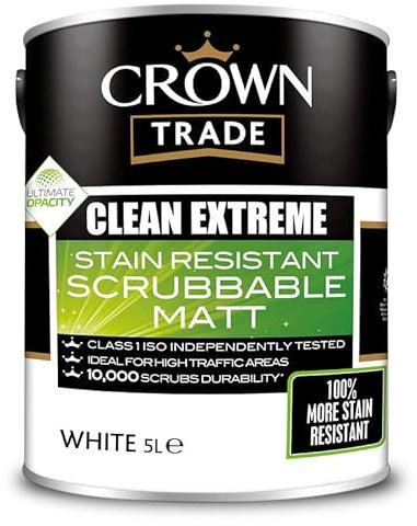 Crown Trade Clean Extreme - Stain Resistant Scrubbable Matt (Oyster Grey, 5 Litre)