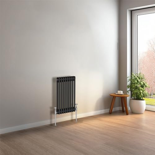 NRG 600 x 425mm Black Horizontal Traditional Column Cast Iron Style Radiator Central Heating Radiator Perfect for Bathrooms, Kitchen, Living Room Double Panel