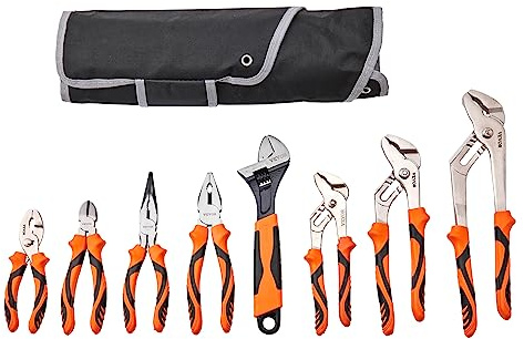 VEVOR 8-Piece Pliers Set, High Carbon Steel - 12, 10, 8 Groove & Linesman's Pliers & Adjustable Wrench & Tool Bag