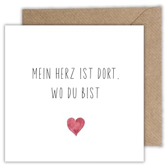 WBdesignz Liebeskarte „Mein Herz ist dort, wo du bist“ mit Umschlag – minimalistische Karte mit Herzmotiv und berührendem Spruch für Partner, Freund, Freundin oder Fernbeziehung (125 x 125 mm)