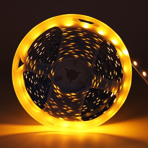ShineBurky LED Strip 5M Gelb, LED Streifen 12V Lichtband LED Selbstklebend 300LEDs SMD5050 LED Band Beleuchtung Lichtband Strips Flexibel for Leiste Küche TV DIY Deko (Inklusive Netzteil)