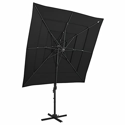 BaraSh Sonnenschirm mit Aluminium-Mast 4-lagig Schwarz 250x250 cm Sonnenschirm Balkon Gartenschirm