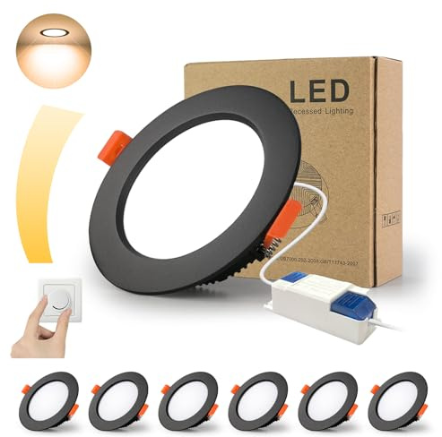 BAGZY LED Einbaustrahler Dimmbar 230V Schwarz Spots Flach 7W IP44 Bad Einbauleuchten Deckenspots Deckenstrahler 700lm Warmweiß 3000K Einbauspots für Badezimmer Küche Wohnzimmer 6er Set