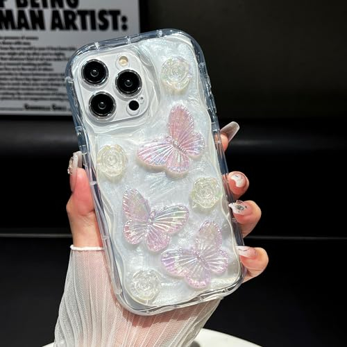 ZTOFERA Hülle für iPhone 15,3D Schmetterling Handyhülle mit Laser Glitzer Regenbogen Sheen Design, Flexible TPU Stoßfeste Stoßfänger Schutzhülle für iPhone 15 6,1 - Weiß