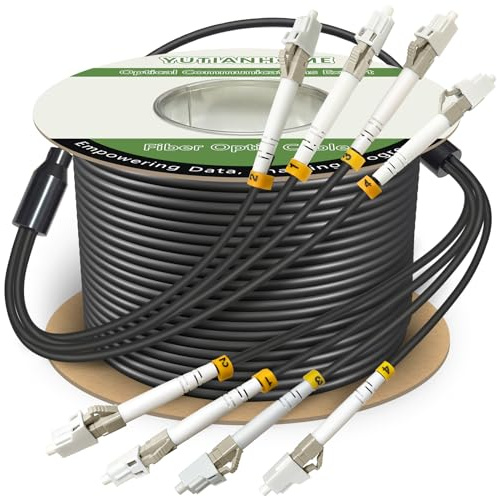 YUTIANHOME Cable de conexión de fibra blindada OM3 multimodo industrial de TPU LC a LC de 50 metros, 4 núcleos, cable de fibra óptica de 4 hebras, 10 Gb dúplex 50/125um MMF LC-LC 4 fibras