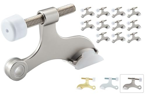 HOME MASTER HARDWARE Hinge Pin Door Stopper 12-Pack, Adjustable Heavy Duty Zinc Door Stop with Cushioned Plastics Bumper Tips for Removable Pin Hinge, Satin Nickel Finish