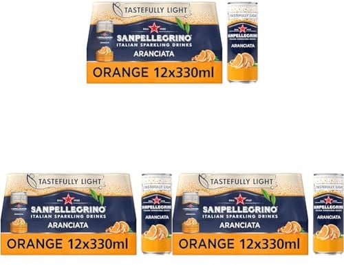 San Pellegrino Italian Sparkling Drinks Tastefully Light Sparkling Orange Canned Soft Drink 12 x 330ml | 64k Cals per Can (Pack of 3)