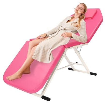 Brride Table de massage pliable - Dossier réglable - Avec coussin et barre de support - Lit pliant ergonomique professionnel pour cosmétiques - Tatouage à la maison - Rose