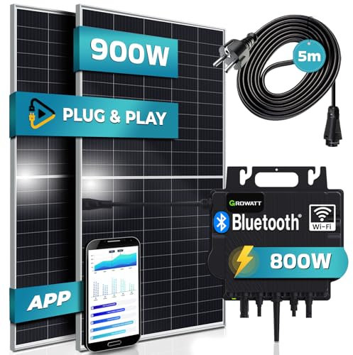 SUNNIVA® 900W Balkonkraftwerk 800W komplett Steckdose - TSUN 800W Wechselrichter - PV Solaranlage Komplettset - 2x 450W Solarmodule - inkl. 5m Kabel - Bluetooth WIFI
