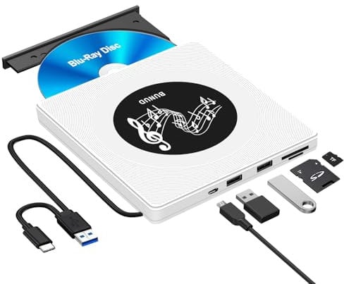 Externes Blu Ray Laufwerk, USB 3.0 Bluray Brenner Extern USB C Externe Blu-ray Laufwerk mit 2 USB & SD/TF Slots, Externe Bluray laufwerke für PC Laptop Windows 11/10 Mac MacBook