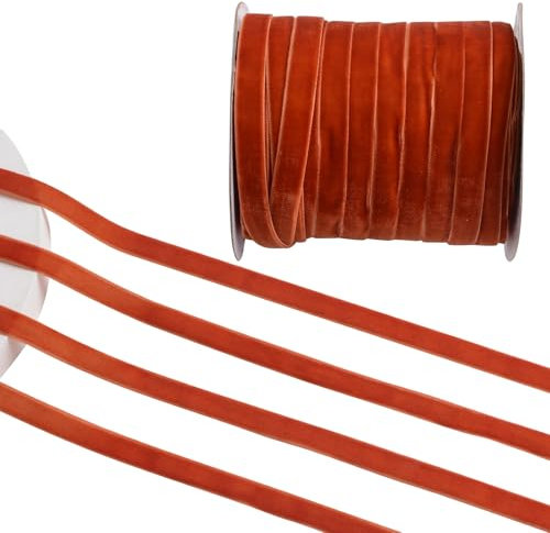 CRAFFANCY Orange Velvet Ribbon, 50 Yards Single Faced Velvet Ribbon Vintage Silk-Soft Halloween Decoration Box Wrapping Wedding Flower Bouquet