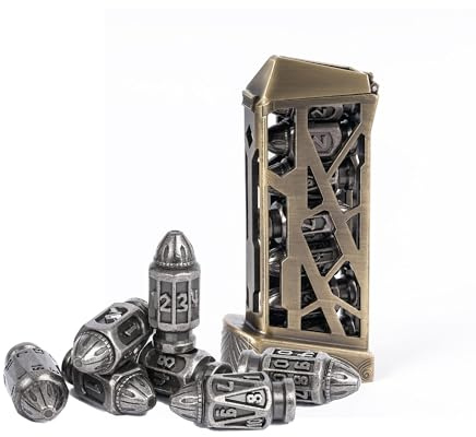 UDIXI Metal DND Bullet Dice Set, 7PCS D&D Bullet Polyhedral Dice Set Nickel