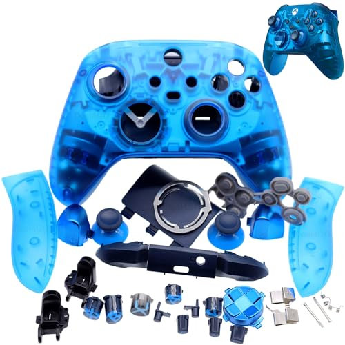 Deal4GO Transparentes vollständiges Gehäuse-Abdeckungs-Set mit Tasten, Stoßstange, Thumbsticks, Ersatz für Xbox Series X|S Controller (Blue Special Edition)