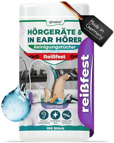 Reißfeste Reinigungstücher Hörgeräte, Ohrenschmalz Entferner auch bei Kopfhörer, Headset oder In-Ear Ohrstöpsel Reinigung, Qindoo (1 Dose)