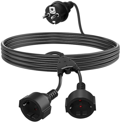 Prolunga Elettrica da 2 Metri con 2 Prese, IP44, 250V/16A, 2 Prese con Contatti di Protezione, Prolunghe Elettriche, Presa Shuko 1760W, Cavo in Gomma per Uso Esterno in Casa e Ufficio (Spina Doppia)