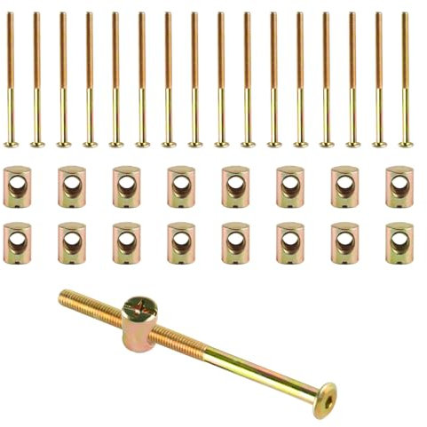 16 Pcs M6 Bolts and Nuts Set, Furniture Bolt and Nut Set, Bed Bolts, Hex Socket Head Cap Screws and Barrel Nuts for Cots Crib Headboard Screws Furniture Fixings(80mm)