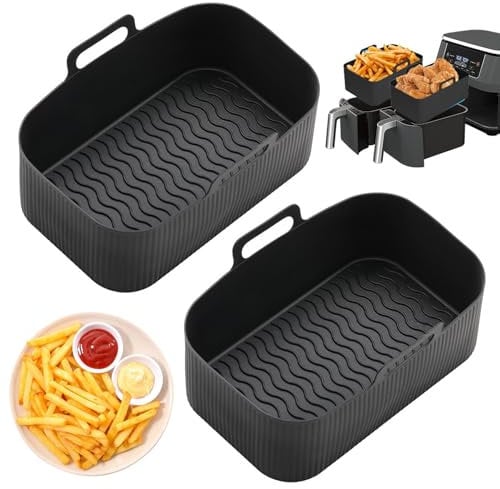 2 PCS Silicone Air Fryer Liner for Cosori Dual Air Fryer 8.5L/Ninja/Tower,Silicone Air Fryer Pot Basket,Reusable Air Fryer Accessories for Ninja Foodi AF300UK Cosori Dual Air Fryer (Black)