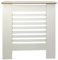 OHS Small Radiator Cover with Oak Look Top, Stylish Slatted Design Wood Frame Shelf Small Oak Radiator Cover MDF for Living Room Bedroom Hallway, Cream