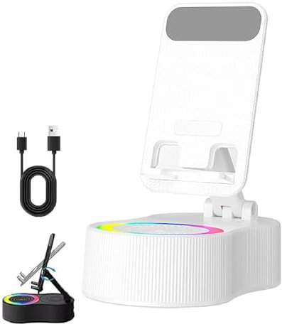 SonicDrop Dock – No-Pair Magic Speaker & Charging Stand, SonicDrop Dock Holder, Cell Phone Stand with Wireless Bluetooth Speaker, 360 Degree Rotation & 7 Colors Light, Gifts for Men Women (White)