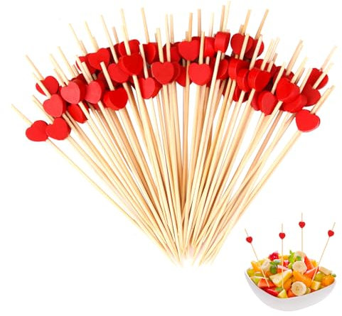 Piques pour amuse-bouches pour enfants, 12 cm, en forme de cœur, 100 pièces pour fêtes, buffet, décoration de mariage, anniversaire d'enfant, bâtonnets de collation pour bonbons et canapés