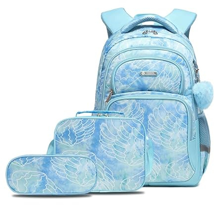 Cusangel Schulrucksack für jungen,kinderrucksäcke mit Brustgurt kinder,Grosse Kapazität Grundschulrucksack,Rucksack,ab der 1-7.Klasse mädchen (Blau-3er-Set)