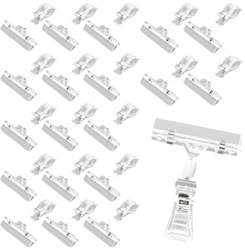 Storystore Plastic Clips Holder Display 20Pcs Clear Rotatable Label Holder | Sign Clip Holder Merchandise Sign Display Clamps Rack Double Retail Clip for Price Tag Label Display