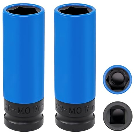Lot de 2 douilles de changement de roue à 17 pans CR-MO avec insert en plastique - Douille à choc 17 douilles - Entraînement 1/2