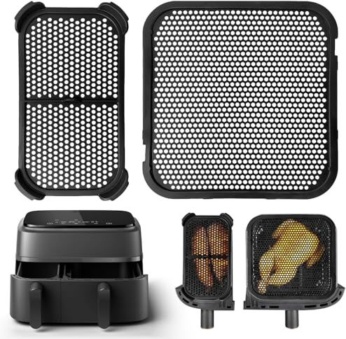 2 Stück Silikon Spritzschutz für Philips Airfryer Zubehör | Passend für Philips Airfryer 3000/5000 Dual Basket, NA350 & NA550 (6L/3L), Heißluftfritteuse Zubehör (Schwarz)