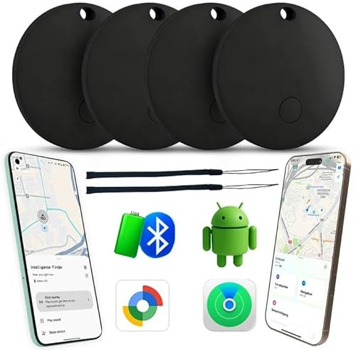 2025 Schlüssel Tracker (für IOS und Android) Smart Tag Finder schlüsselfinder für Taschen Koffer funktioniert mit Apple Find My (Apple MFi Zertifiziert) & Google Find My Device - 4 Stück (Schwarz)