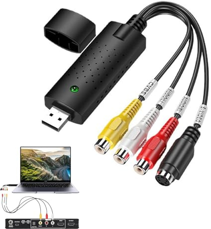 ZFRITP Konverter VHS auf Digital, Video Grabber USB 2.0, Video-Capture-Karte Audio Hi8 VHS auf DVD mit RCA/S-Video-Anschlüssen für Videokassette, PC, DVD, Windows XP/7/8/10 und Mac