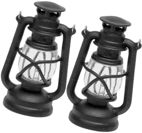 GARIOUANS Kleiner Retro Petroleumlampe Puppenhaus Miniatur LED Laterne Kunststoff Schwarz 2 Stück Nostalgische Szene Selbstgemacht Deko Sanftes Licht für Puppenhaus Outdoor