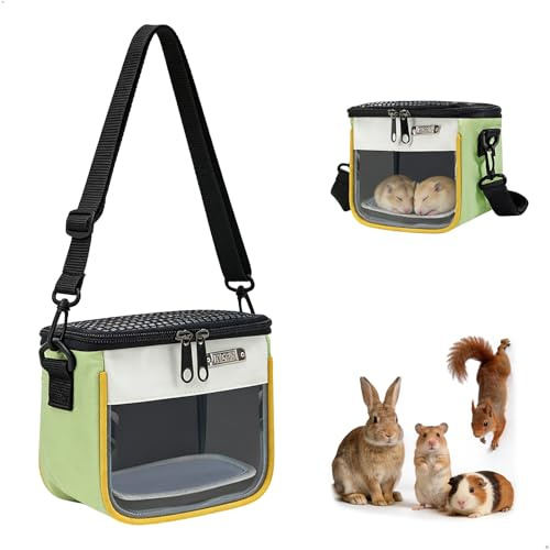 Cage Hamster, Cage Cochon d'Inde, Caisse Transport Rongeur, Sac à Bandoulière Boite Transport, Tragbar Oiseaux Panier De Transport pour Chinchillas Hérissons Oiseaux Activités de Plein Air (Vert)