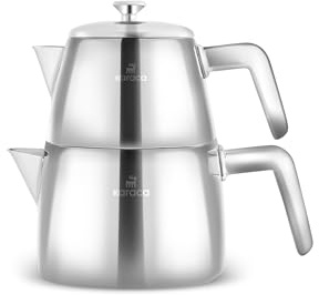 Karaca Brewinox Teekannen Set aus Edelstahl, 2-teiliger Teebereiter, Rostfrei & Spülmaschinenfest, Ergonomischer Griff, Tropffreier Ausgießer, Silber/Inox