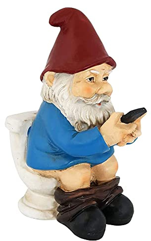 Funny Garden Gnome Ornament Sitting on a Toilet with Phone, Naughty Novelty Figurine Resin Dwarf Garden Statue Ornament for Christmas Garden Decoration Gift for Yard Lawn