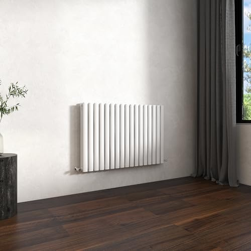 Double Horizontal Modern Oval Column Radiator 600x1003mm Gloss White | Central Heating Wall Mounted Rads,BS EN442 Standards,Column Radiators Designed for UK Hallway, Living Room & Bathroom