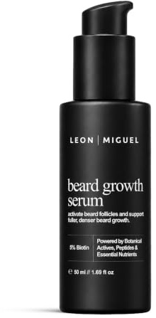 LEON MIGUEL Sérum de barba para hombres con 5% de biotina, romero y ginseng, cuidado de la barba para barba densa y completa, 50 ml