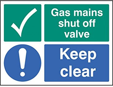 Caledonia Signs 26035K Gas Mains Shut off Valve Keep Clear Sign, Self Adhesive Vinyl, 400 mm x 300 mm