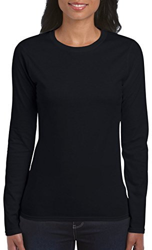 GILDAN Women's Softstyle Long Sleeve T-Shirt, 2-Pack, Black, Large