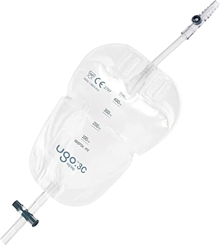 Ugo-Beintaschen (x10) - Urindrainagebeutel/Katheter-Beintaschen, T-förmige oder hebelförmige Taschen mit weicher Stoffrückseite (10er-Pack) (Ugo 3C - 500ml, kurze Tube, T Tap)