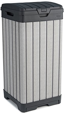 Keter Rockford Resin 38 Gallon Trash Can with Lid and Drip Tray for Easy Cleaning-Perfect for Patios, Kitchens, and Outdoor Entertaining, Grey