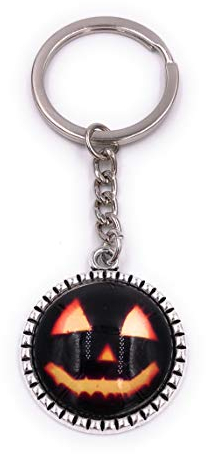 H-Customs Halloween Gesicht Kürbis im Kreis Schlüsselanhänger Anhänger aus Metall